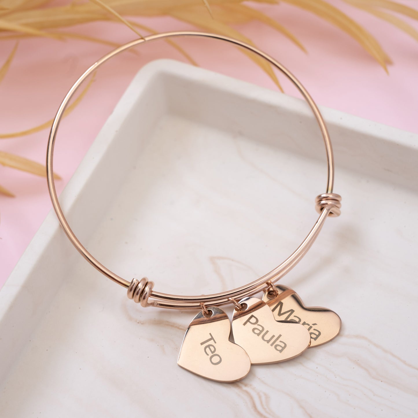 Pulseira Corações Ouro Rosa - Banhado a Ouro 18K