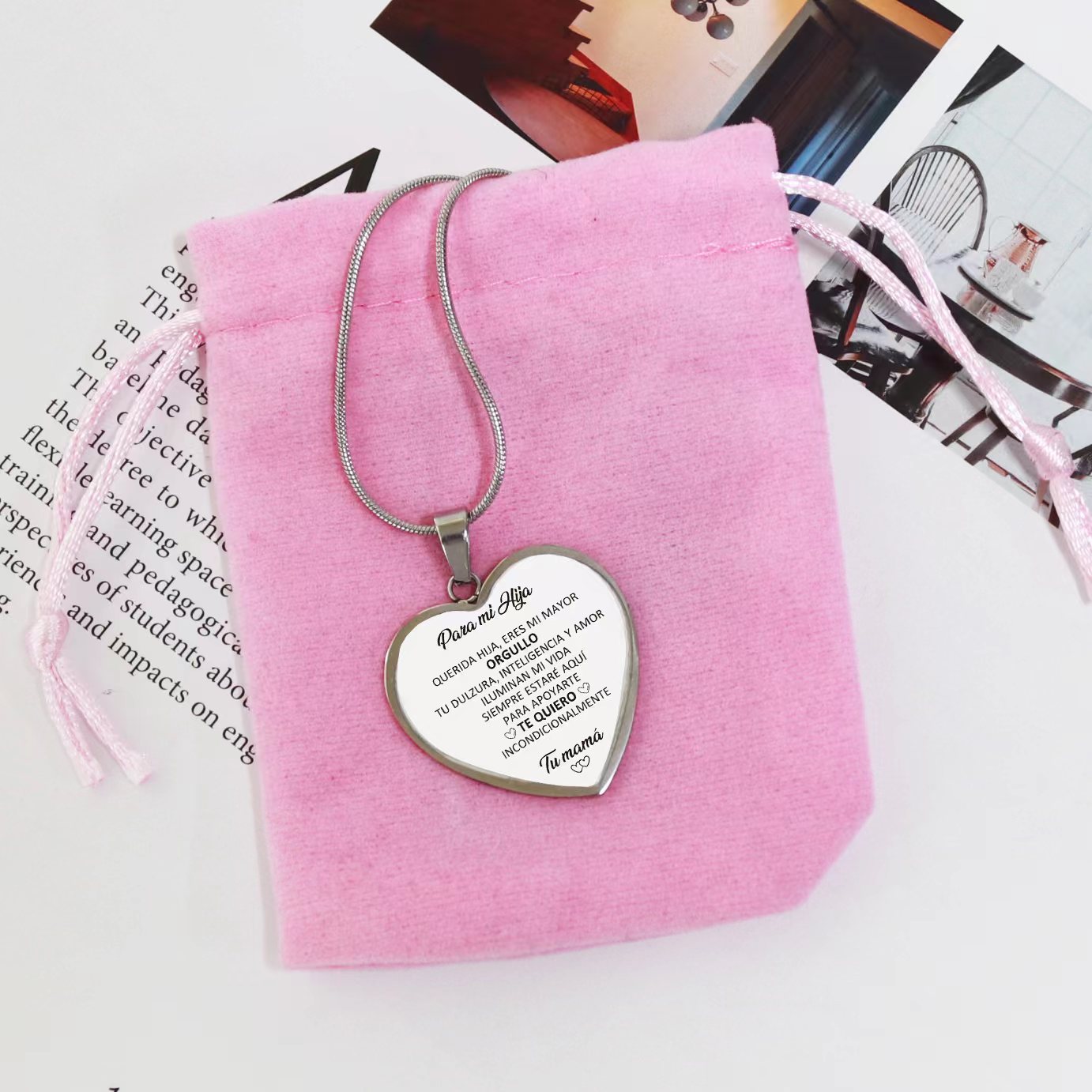 Colar de coração dedicatório para a filha com nome personalizado